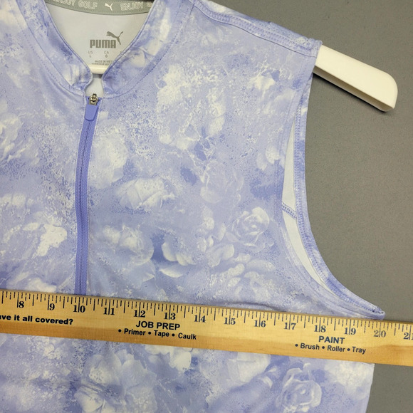 Puma Golf Shirt Womens Large Purple Floral Quarter Zip Mock Neck Sleeveless - Picture 9 of 12